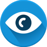 Generate _Logo of an eye as a button_ in a modern vector art style with a flat design aesthetic